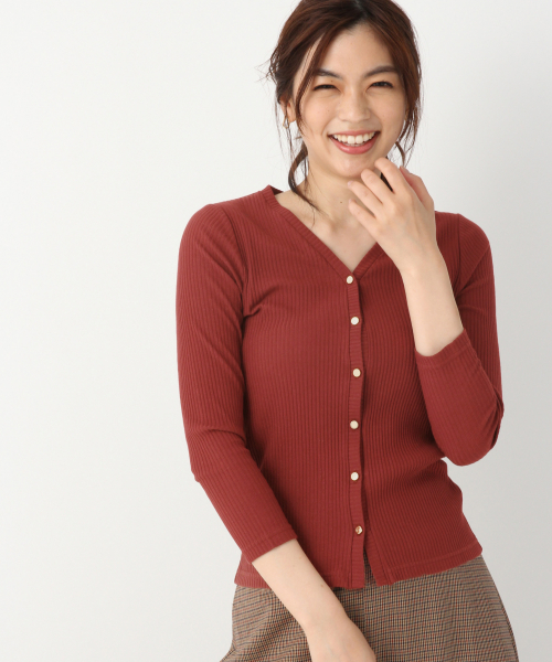 GLOBAL WORK（グローバルワーク）の「BEAUTEEリブカーディガン9分袖/846108（カーディガン/ボレロ・レディース・オフホワイト/ワインレッド/ダークグレー・LARGE/MEDIUM）」の3枚目の写真