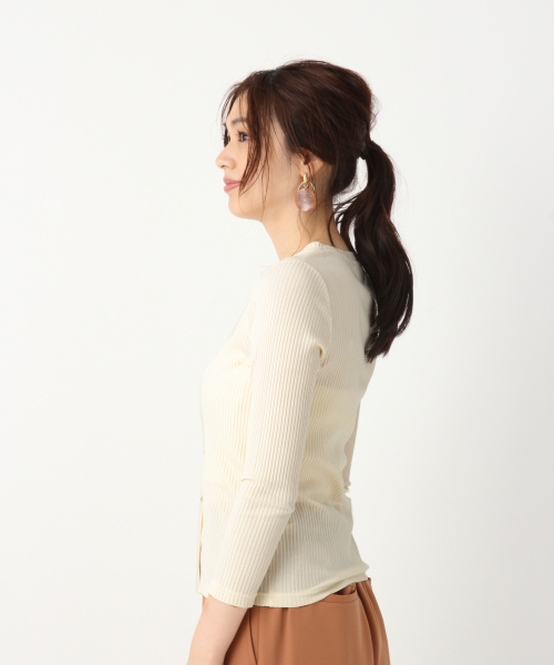 GLOBAL WORK（グローバルワーク）の「BEAUTEEリブカーディガン9分袖/846108（カーディガン/ボレロ・レディース・オフホワイト/ワインレッド/ダークグレー・LARGE/MEDIUM）」の7枚目の写真