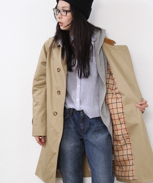 coen(コーエン)の「サテントレンチコート(トレンチコート・レディース・ベージュ/ネイビー・MEDIUM/LARGE)」の3枚目の写真
