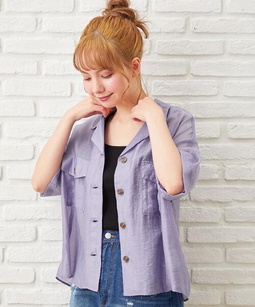 Ingni イング の 開襟シアー半袖シャツ デザインブラウス シャツ ブラウス Wear