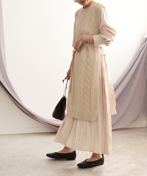 ベルト付きロングニットベスト クリンクルワンピースセット ワンピース Lhelbie レルビエ のファッション通販 Zozotown