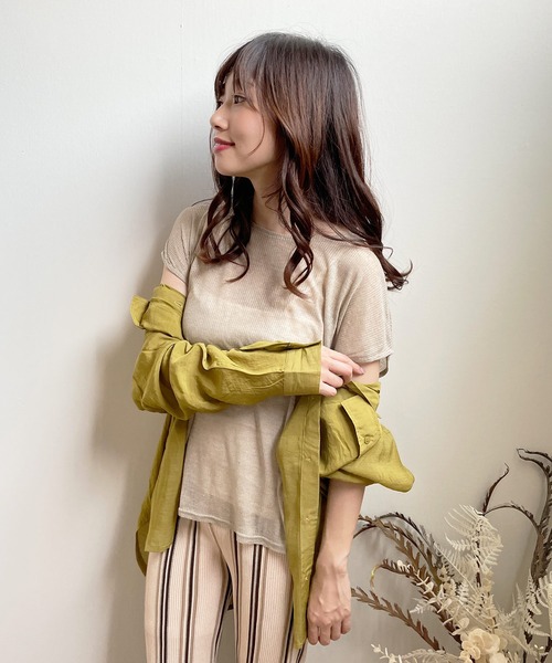 shopnikoniko(ショップニコニコ)の「キャミソール付き フレンチスリーブ シアートップス(Tシャツ/カットソー・レディース・ブラック/ベージュ/オリーブ/アイボリー・フリー)」の15枚目の写真