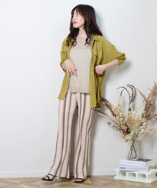 shopnikoniko(ショップニコニコ)の「キャミソール付き フレンチスリーブ シアートップス(Tシャツ/カットソー・レディース・ブラック/ベージュ/オリーブ/アイボリー・フリー)」の14枚目の写真