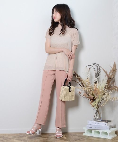 shopnikoniko(ショップニコニコ)の「キャミソール付き フレンチスリーブ シアートップス(Tシャツ/カットソー・レディース・ブラック/ベージュ/オリーブ/アイボリー・フリー)」の13枚目の写真