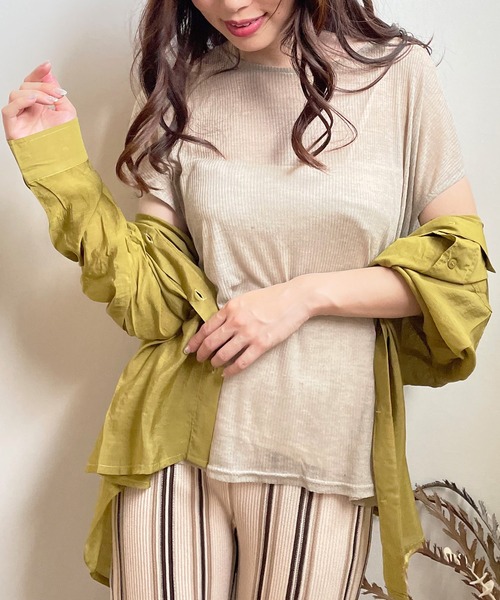 shopnikoniko(ショップニコニコ)の「キャミソール付き フレンチスリーブ シアートップス(Tシャツ/カットソー・レディース・ブラック/ベージュ/オリーブ/アイボリー・フリー)」の20枚目の写真