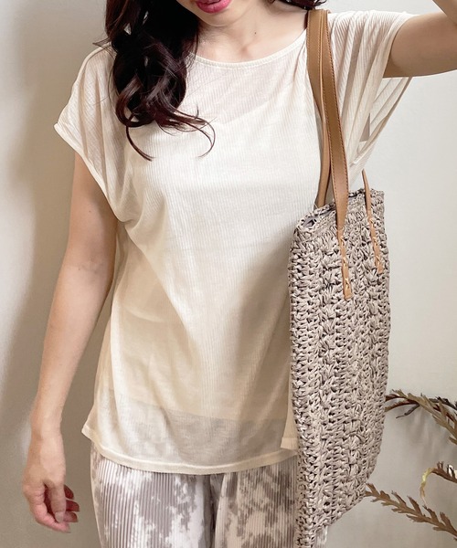 shopnikoniko(ショップニコニコ)の「キャミソール付き フレンチスリーブ シアートップス(Tシャツ/カットソー・レディース・ブラック/ベージュ/オリーブ/アイボリー・フリー)」の19枚目の写真