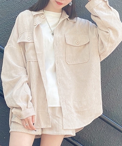 WEGO（ウィゴー）の「WEGO/【セットアップ対応商品】コーデュロイCPOシャツ（シャツ/ブラウス・メンズ・ブラック/ベージュ/パープル/ブラウン/ブルー/アイボリー/カーキ/パープル系その他・SMALL/MEDIUM/LARGE）」の9枚目の写真