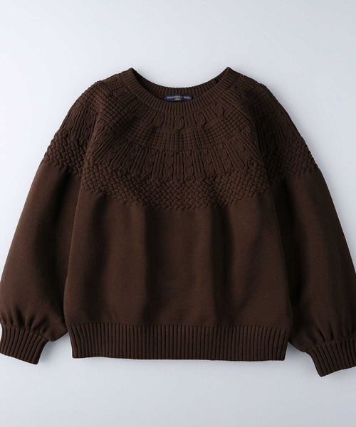 HONEYSUCKLE ROSE（ハニーサックルローズ）の「【HONEYSUCKLE ROSE】洗える軽ふわクルーネック（ニット/セーター・レディース・ブラウン/オフホワイト/グリーン・M/L）」の2枚目の写真