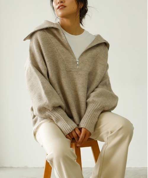 Auntie Rosa Holiday（アンティローザホリデー）の「バルーンスリーブハーフZIPニット（ニット/セーター・レディース・ブラック/ベージュ/ライトグリーン/ナチュラル・FREE）」の3枚目の写真