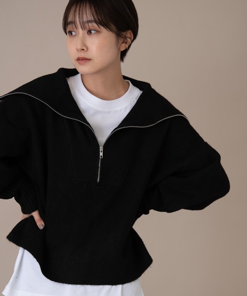 Auntie Rosa Holiday（アンティローザホリデー）の「バルーンスリーブハーフZIPニット（ニット/セーター・レディース・ブラック/ベージュ/ライトグリーン/ナチュラル・FREE）」の2枚目の写真