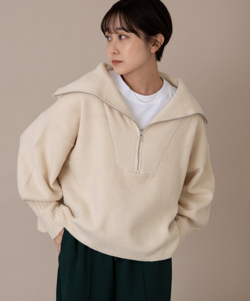Auntie Rosa Holiday（アンティローザホリデー）の「バルーンスリーブハーフZIPニット（ニット/セーター・レディース・ブラック/ベージュ/ライトグリーン/ナチュラル・FREE）」の5枚目の写真