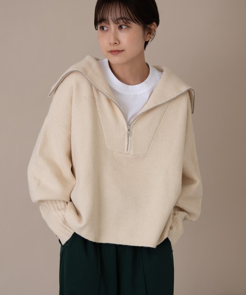 Auntie Rosa Holiday（アンティローザホリデー）の「バルーンスリーブハーフZIPニット（ニット/セーター・レディース・ブラック/ベージュ/ライトグリーン/ナチュラル・FREE）」の8枚目の写真