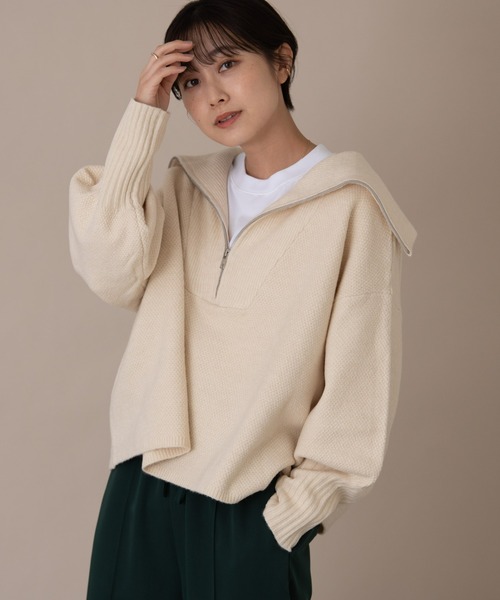 Auntie Rosa Holiday（アンティローザホリデー）の「バルーンスリーブハーフZIPニット（ニット/セーター・レディース・ブラック/ベージュ/ライトグリーン/ナチュラル・FREE）」の10枚目の写真