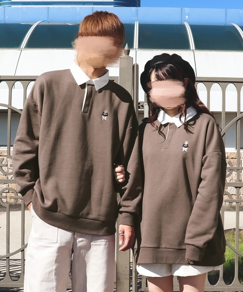 PairPair（ペアペア）の「クマ刺繍ラガースウェット(ユニセックス)（スウェット・メンズ・モカ/グレイッシュブルー・FREE）」の2枚目の写真