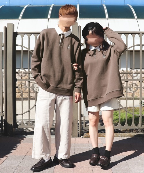 PairPair（ペアペア）の「クマ刺繍ラガースウェット(ユニセックス)（スウェット・メンズ・モカ/グレイッシュブルー・FREE）」の4枚目の写真