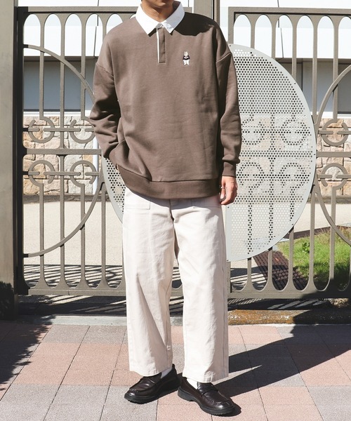 PairPair（ペアペア）の「クマ刺繍ラガースウェット(ユニセックス)（スウェット・メンズ・モカ/グレイッシュブルー・FREE）」の5枚目の写真