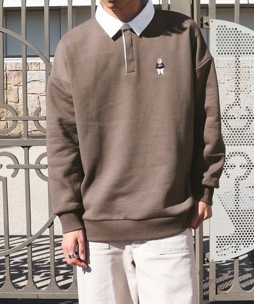 PairPair（ペアペア）の「クマ刺繍ラガースウェット(ユニセックス)（スウェット・メンズ・モカ/グレイッシュブルー・FREE）」の6枚目の写真