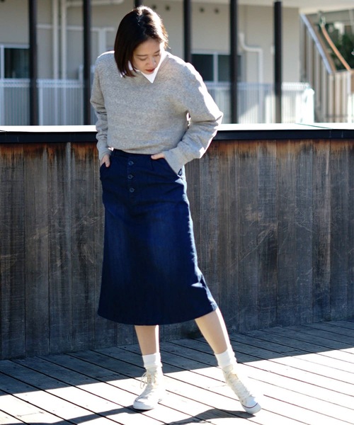 fort point(フォーポイント)の「【C-FORT POINT】あったかスカート デニム ウエストゴム仕様 ストレッチ素材(デニムスカート・レディース・ブルー系その他/ダークブルー・LARGE/SMALL)」の9枚目の写真