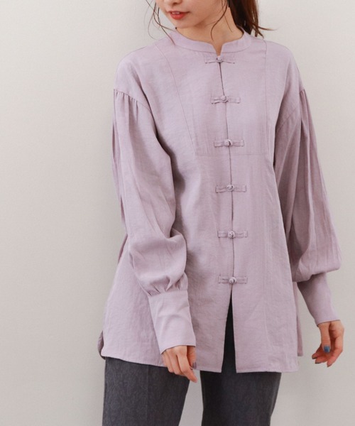 archives（アルシーヴ）の「チャイナ釦ブラウス（シャツ/ブラウス・レディース・グリーン/ラベンダー/オフホワイト/ブルー・MEDIUM）」の4枚目の写真