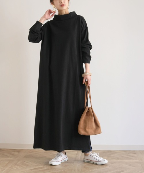 HER CLOSET(ハークローゼット)の「【HERCLOSET】スタンドカラーヘビーウェイトロングワンピース(ワンピース・レディース・ブラック/オフホワイト/ブルー/グレイッシュベージュ・M)」の5枚目の写真