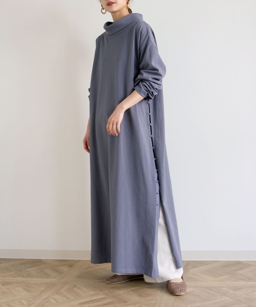 HER CLOSET(ハークローゼット)の「【HERCLOSET】スタンドカラーヘビーウェイトロングワンピース(ワンピース・レディース・ブラック/オフホワイト/ブルー/グレイッシュベージュ・M)」の20枚目の写真