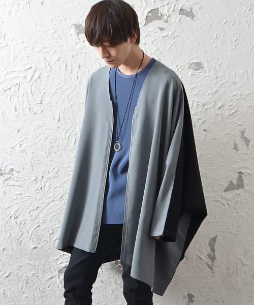 MinoriTY】TR素材ジップデザインオーバーサイズポンチョカーデ メンズ