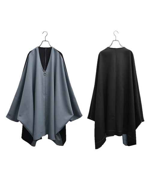 MinoriTY】TR素材ジップデザインオーバーサイズポンチョカーデ メンズ