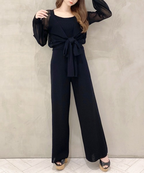 MIIA（ミーア）の「ニットオールインワン×透かしカーディガン（つなぎ/オールインワン・レディース・オフホワイト/ブラック/ピンク・FREE）」の3枚目の写真