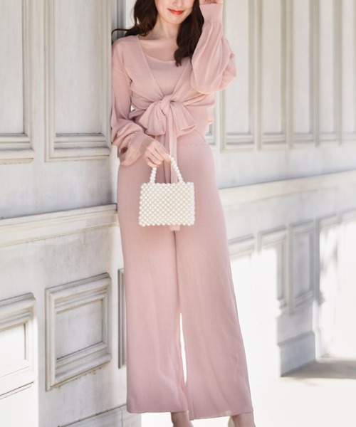 MIIA（ミーア）の「ニットオールインワン×透かしカーディガン（つなぎ/オールインワン・レディース・オフホワイト/ブラック/ピンク・FREE）」の10枚目の写真