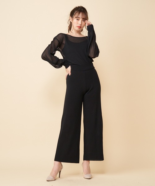 MIIA（ミーア）の「ニットオールインワン×透かしカーディガン（つなぎ/オールインワン・レディース・オフホワイト/ブラック/ピンク・FREE）」の19枚目の写真