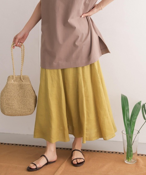 URBAN RESEARCH DOORS（アーバンリサーチドアーズ）の「リネン切替フレアスカート（スカート・レディース・イエロー/カーキ/ブルー・ONE）」の4枚目の写真