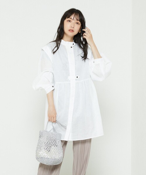 FREAK'S STORE（フリークスストア）の「リネンバルーンスリーブミニワンピース（シャツワンピース・レディース・オフホワイト/ベージュ/ブラック・ﾌﾘ-）」の13枚目の写真