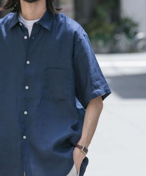 URBAN RESEARCH（アーバンリサーチ）の「LINEN SHORT-SLEEVE SHIRTS（シャツ/ブラウス・メンズ・パープル/ネイビー/グレー系その他/ブルー系その他・MEDIUM/LARGE）」の2枚目の写真
