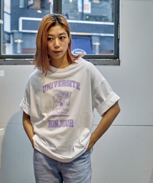 Bonjour Girl（ボンジュールガール）の「カレッジベアTEE（Tシャツ/カットソー・レディース・ホワイト/ブラック/グレー・FREE）」の5枚目の写真