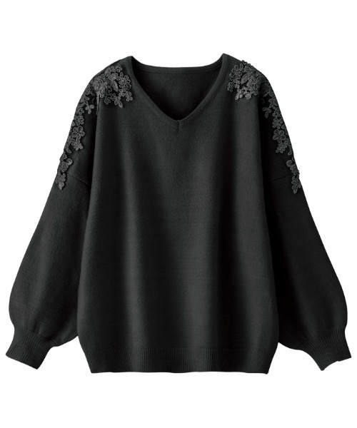 GeeRA（ジーラ）の「レース使いニットトップス（Tシャツ/カットソー・レディース・ピンク/ブラック/グレー・X-LARGE/XX-LARGE/MEDIUM/LARGE）」の4枚目の写真