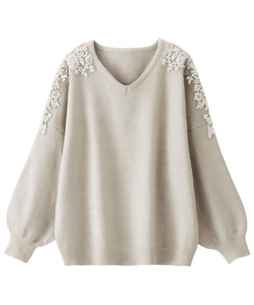 GeeRA（ジーラ）の「レース使いニットトップス（Tシャツ/カットソー・レディース・ピンク/ブラック/グレー・X-LARGE/XX-LARGE/MEDIUM/LARGE）」の7枚目の写真