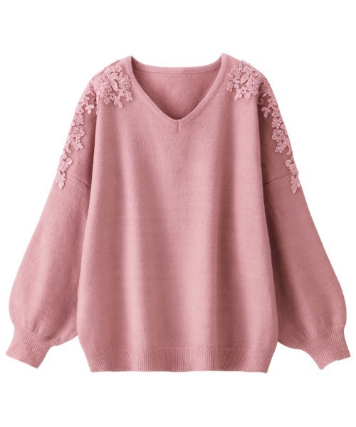 GeeRA（ジーラ）の「レース使いニットトップス（Tシャツ/カットソー・レディース・ピンク/ブラック/グレー・X-LARGE/XX-LARGE/MEDIUM/LARGE）」の5枚目の写真