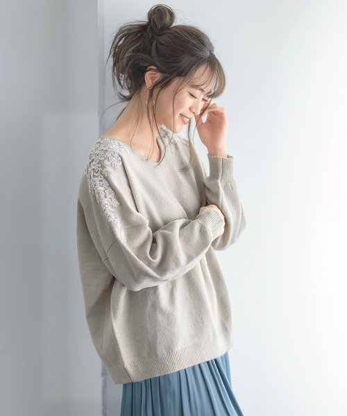 GeeRA（ジーラ）の「レース使いニットトップス（Tシャツ/カットソー・レディース・ピンク/ブラック/グレー・X-LARGE/XX-LARGE/MEDIUM/LARGE）」の9枚目の写真