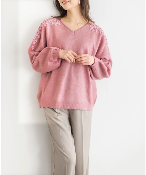 GeeRA（ジーラ）の「レース使いニットトップス（Tシャツ/カットソー・レディース・ピンク/ブラック/グレー・X-LARGE/XX-LARGE/MEDIUM/LARGE）」の10枚目の写真