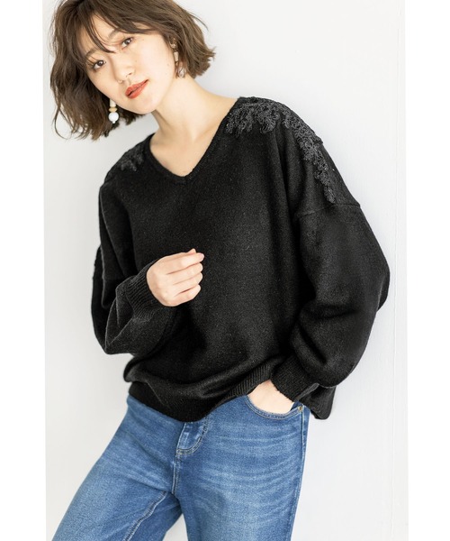 GeeRA（ジーラ）の「レース使いニットトップス（Tシャツ/カットソー・レディース・ピンク/ブラック/グレー・X-LARGE/XX-LARGE/MEDIUM/LARGE）」の8枚目の写真