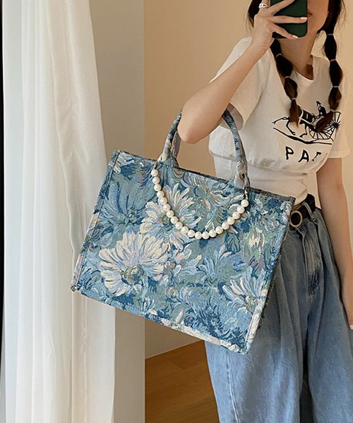 aimoha（アイモハ）の「パールアート トートバッグ（トートバッグ・レディース・ブルー/ブルー系その他・SMALL/LARGE）」の2枚目の写真