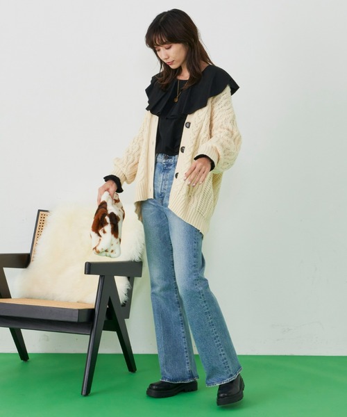 Auntie Rosa Holiday（アンティローザホリデー）の「ケーブルニットVカーデ（カーディガン/ボレロ・レディース・パープル/チャコールグレー/イエロー/アイボリー・FREE）」の11枚目の写真