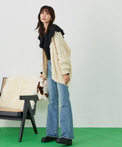 Auntie Rosa Holiday（アンティローザホリデー）の「ケーブルニットVカーデ（カーディガン/ボレロ・レディース・パープル/チャコールグレー/イエロー/アイボリー・FREE）」の12枚目の写真