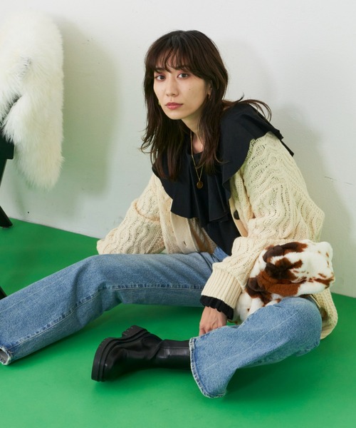 Auntie Rosa Holiday（アンティローザホリデー）の「ケーブルニットVカーデ（カーディガン/ボレロ・レディース・パープル/チャコールグレー/イエロー/アイボリー・FREE）」の15枚目の写真