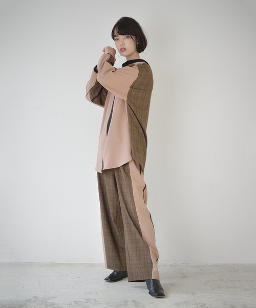 La SRIC（ラスリック）の「La SRIC / ２WAYチェックBL【セットアップ可】（シャツ/ブラウス・レディース・グレー/キャメル・MEDIUM）」の3枚目の写真