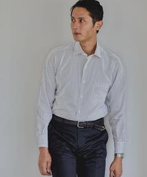 green label relaxing | Cロンドンストライプ スリム ショートワイドカラー ドレスシャツ -イージーアイロン-(ビジネスシャツ)