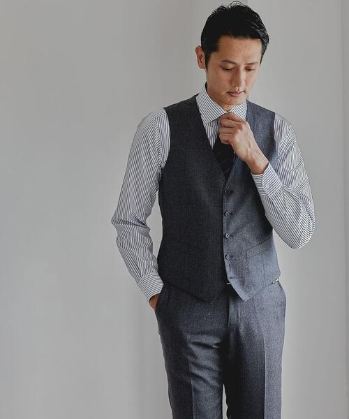 green label relaxing（グリーンレーベルリラクシング）の「Cロンドンストライプ スリム ショートワイドカラー ドレスシャツ -イージーアイロン-（ビジネスシャツ・メンズ・ブラック/ネイビー・40cm/38cm/42cm/37cm/39cm/43cm/41cm）」の11枚目の写真