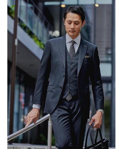 green label relaxing（グリーンレーベルリラクシング）の「Cロンドンストライプ スリム ショートワイドカラー ドレスシャツ -イージーアイロン-（ビジネスシャツ・メンズ・ブラック/ネイビー・40cm/38cm/42cm/37cm/39cm/43cm/41cm）」の6枚目の写真