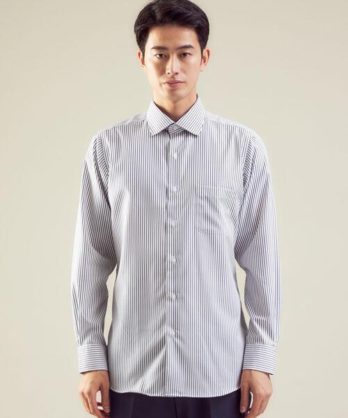 green label relaxing（グリーンレーベルリラクシング）の「Cロンドンストライプ スリム ショートワイドカラー ドレスシャツ -イージーアイロン-（ビジネスシャツ・メンズ・ブラック/ネイビー・40cm/38cm/42cm/37cm/39cm/43cm/41cm）」の8枚目の写真