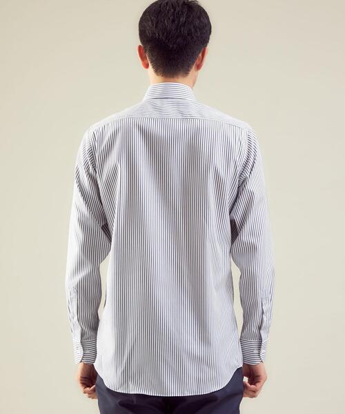 green label relaxing（グリーンレーベルリラクシング）の「Cロンドンストライプ スリム ショートワイドカラー ドレスシャツ -イージーアイロン-（ビジネスシャツ・メンズ・ブラック/ネイビー・40cm/38cm/42cm/37cm/39cm/43cm/41cm）」の3枚目の写真